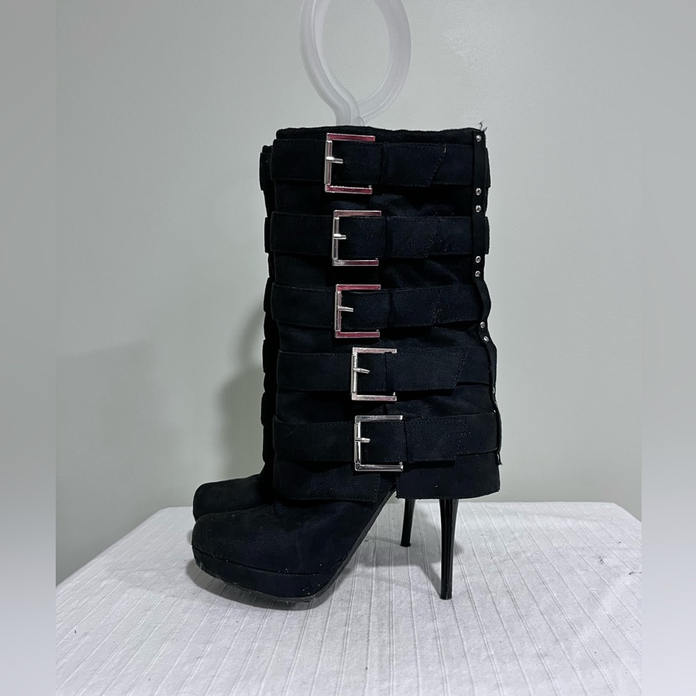 Michael Antonio Black mid calf boots with buckle